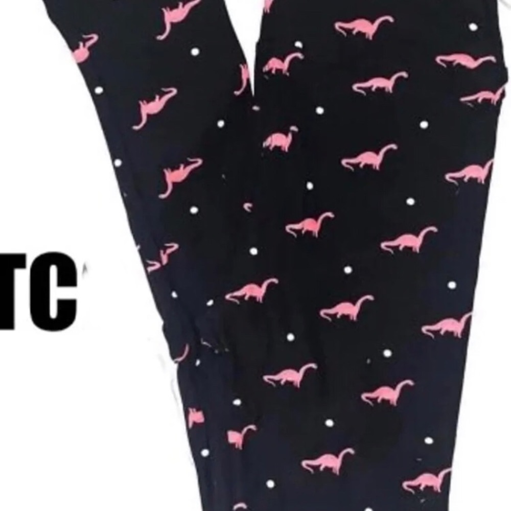Lularoe TC Dino Leggings Dinosaurs Black Pink Brontosaurus